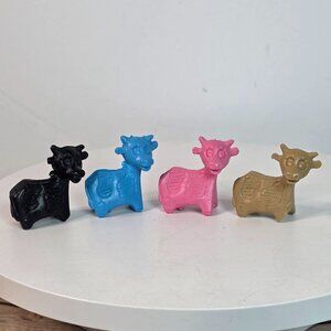 Vintage 1960s Diener Itty Bitty Animal Collection Pencil Top Cow Erasers 4 Color